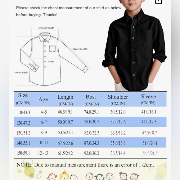 NWT Boys' Long Sleeve Dress Shirts Collared Button-Down Solid Cotton Top - Picture 4 of 4